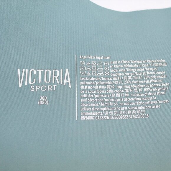 Victoria Sport Angel Max Bra 36D Teal Green Padded Non-wire Yoga Workout Casual - Picture 8 of 9